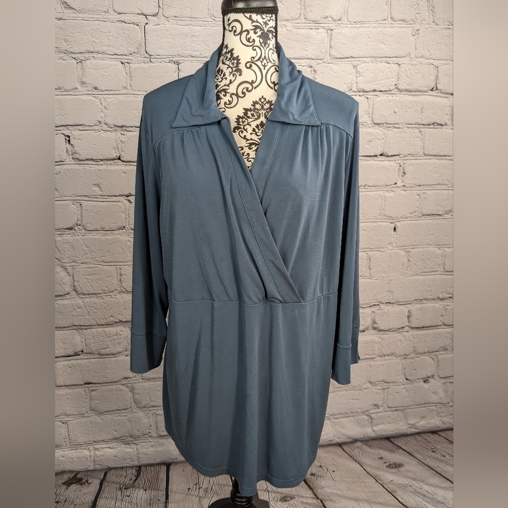 Avenue womens Long Sleeve Stretch Faux Wrap Popover Top Sz 18/20 Vee Neck B18